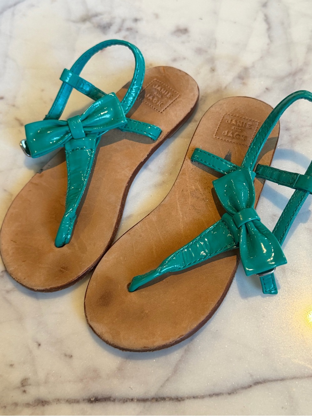 Janie and Jack Girls Teal Bow T-Strap Sandals 7 T